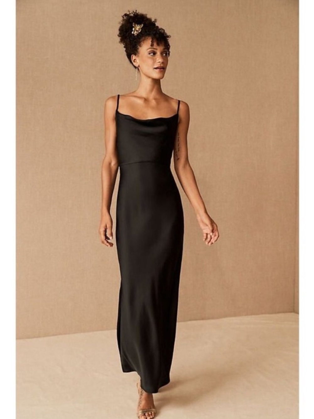 Sachin + Babi Cali Black Satin Charmeuse Midi Maxi Dress Size 4 Anthropologie